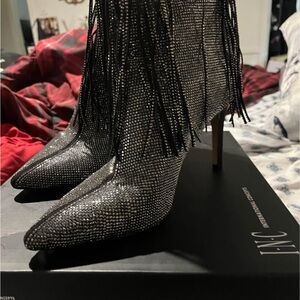 INC International Concepts Women's Glittering Silver Heeled Boots